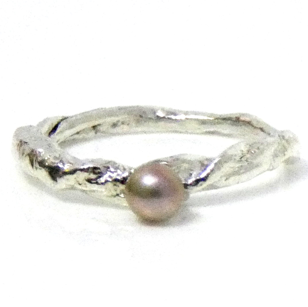 Fused Silver Ring with Tiny Pink Pearl
